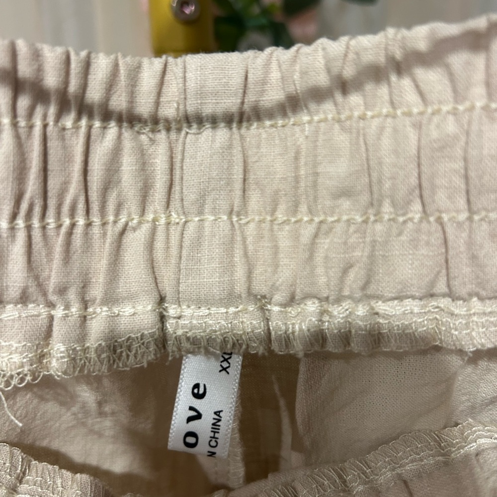 Beige 2 Piece Cotton Set XXL NWT Button Down Shirt Drawstring Shorts - Picture 6 of 8